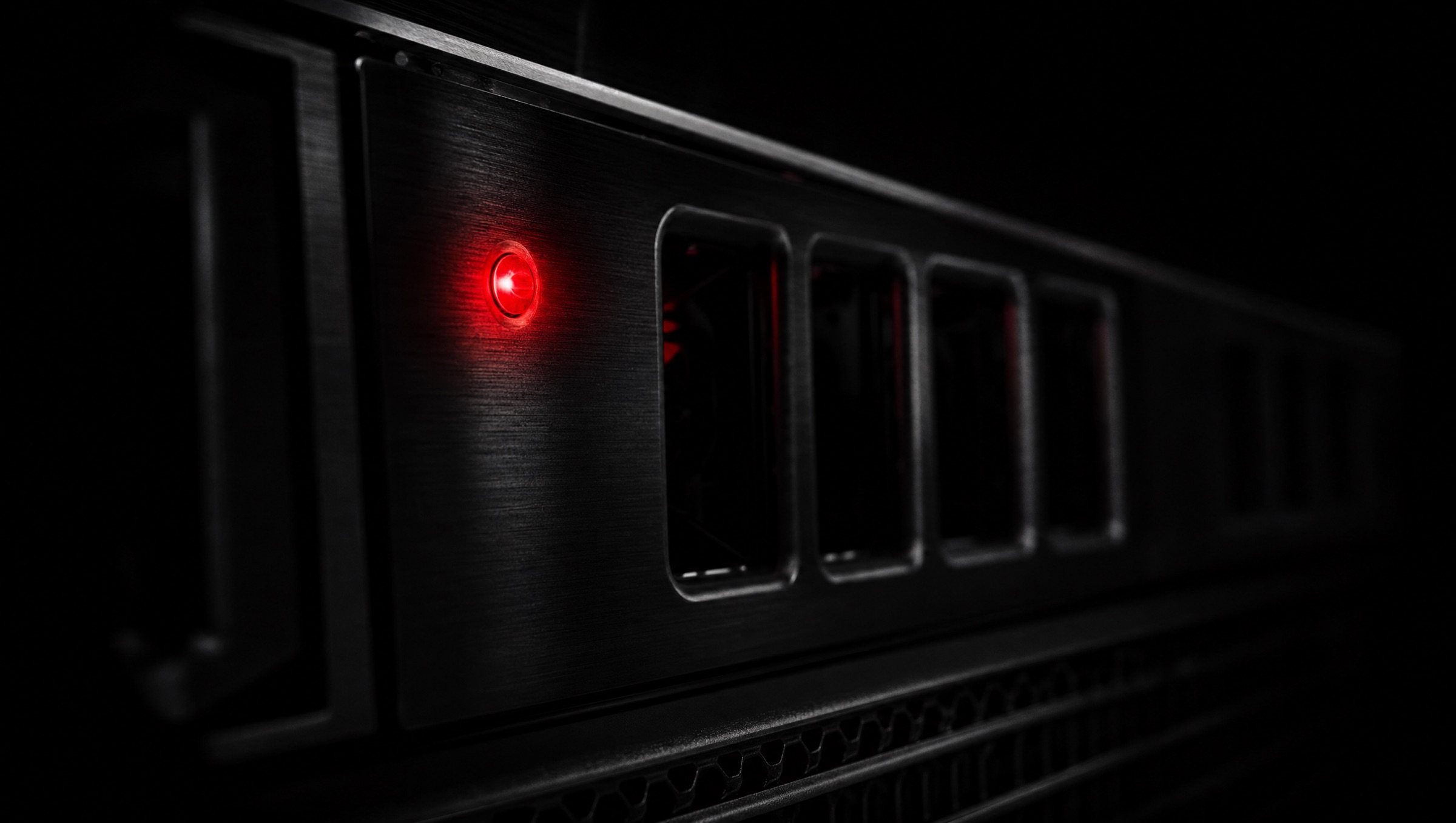 server hardware macro with red status glow